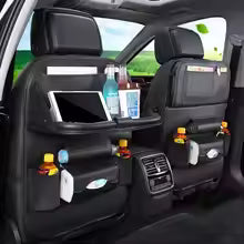Leather Car Seat Back Organizer with Foldable Tray