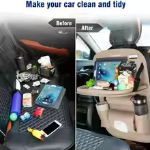 Leather Car Seat Back Organizer with Foldable Tray