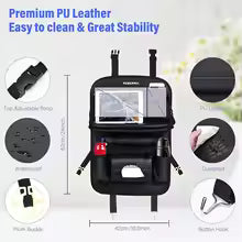 Leather Car Seat Back Organizer with Foldable Tray