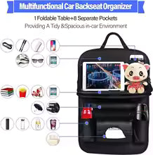 Leather Car Seat Back Organizer with Foldable Tray