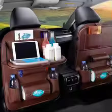 Leather Car Seat Back Organizer with Foldable Tray